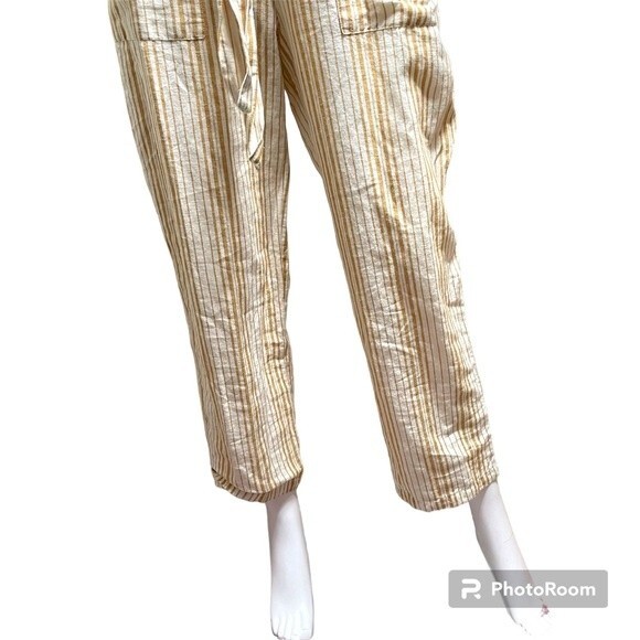 Topshop Yellow White Striped Linen Blend Jumpsuit Romper U.S. Size 8 - Picture 7 of 13